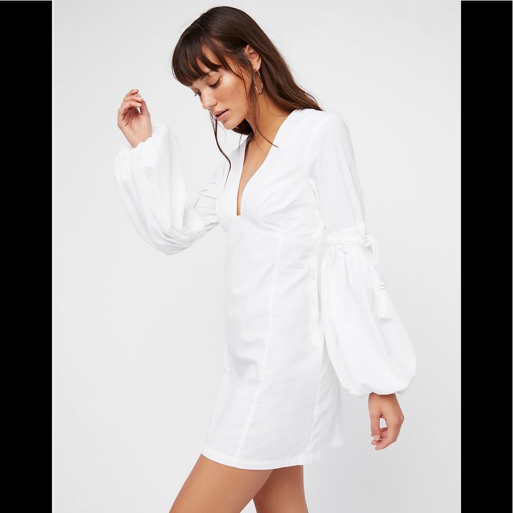 Free People Making A Statement Black Mini Cocktail Dress Pleated Puff Sleeve - Picture 6 of 7